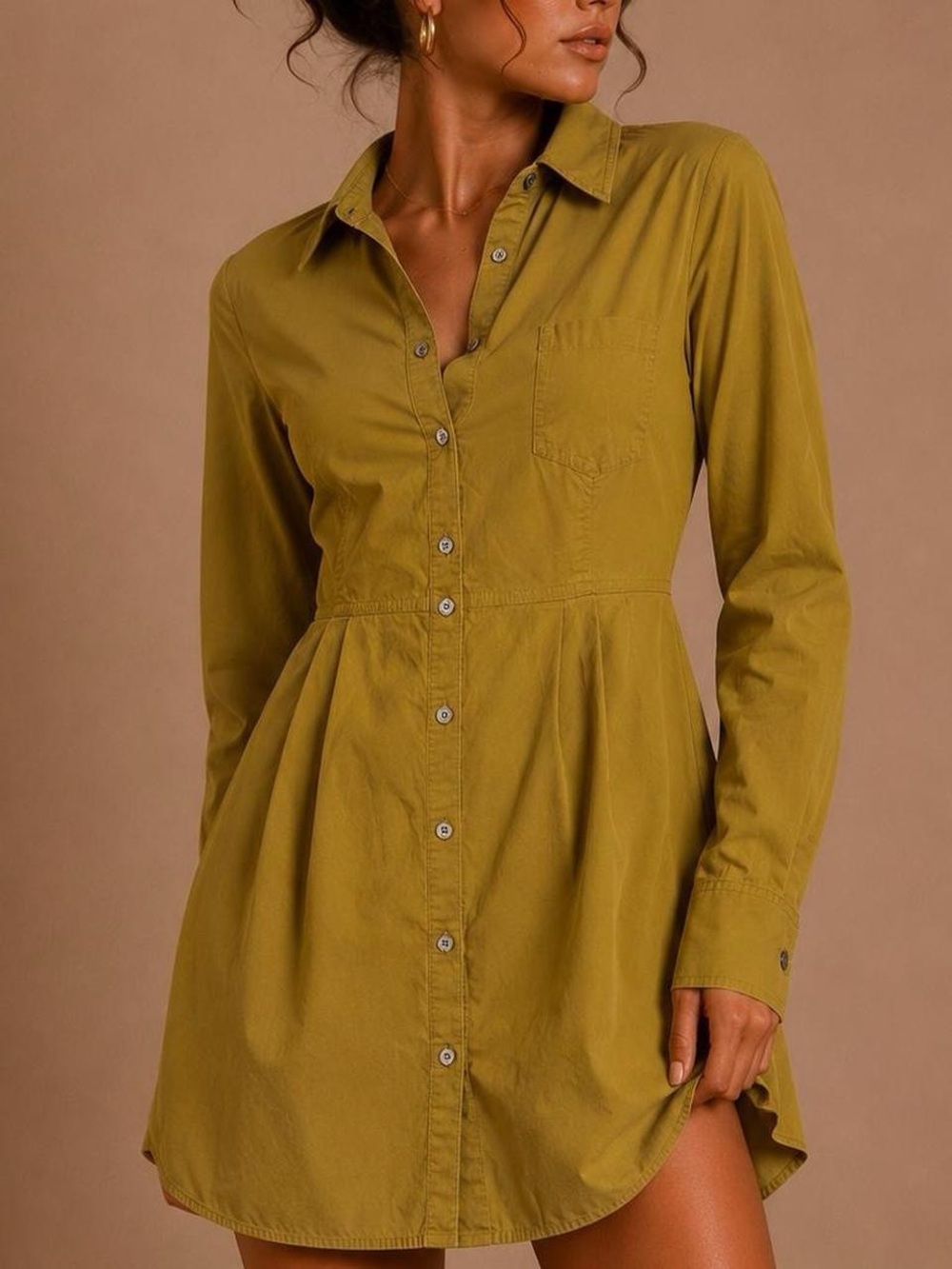 209 WST Mustard Shirt Dress Size 8 Button Front Collared Mini Dress